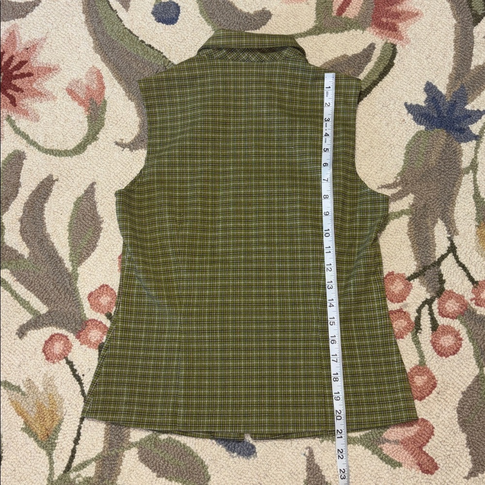 Star C.C.C. Vintage Green Plaid Sleeveless Top blouse, button down, USA, Medium - Picture 6 of 8
